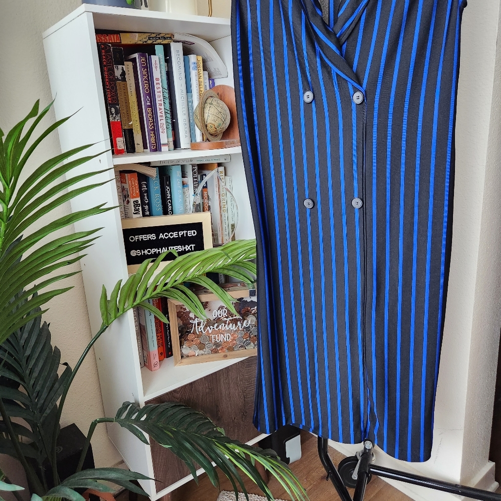 Zara Striped Faux Double Breasted Tux Style Slinky Dress - Picture 3 of 5